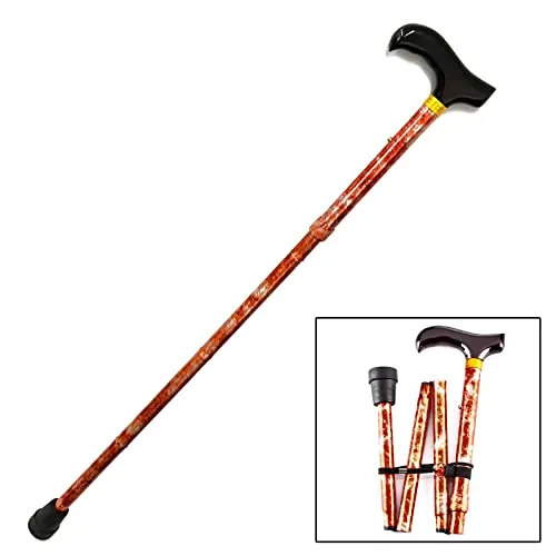 Gehstock Faltbar Aluminium Höhenverstellbar 81-92 cm Gehstütze Holzdesign Spazierstock Gehhilfe mit Holzgriff Wanderstock Kupferfarben
