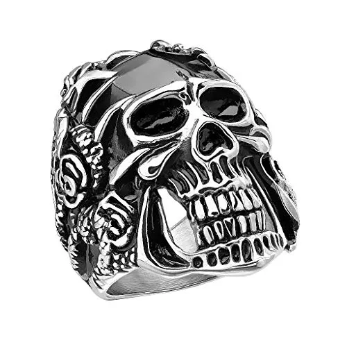 Mianova Herren Ring Edelstahl Massiv Breit Herrenring Männer Biker Rocker Totenkopf Totenschädel Maske in Klauen schwarz Größe 68 (21.6)