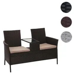 Poly-Rattan Sitzbank mit Tisch HWC-E24, 132cm - Gartenbank Sitzgruppe für Balkon und Terrasse - Gartenbänke mit integriertem Tisch, wasserabweisenden Kissen und hohem Sitzkomfort. Ideal für entspannte Stunden im Freien.
