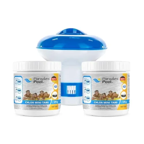 Dosierschwimmer klein 12,5 cm + 2X 576 g Mini Chlortabletten 3,6 g, schnell löslich, MiniPool, Splashpool
