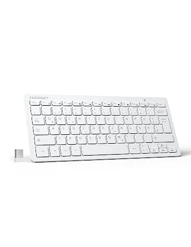 TECKNET Slim Kabellose Tastatur, Deutsches Layout QWERTZ, 2.4 GHz, 78 Tasten Mini Wireless Tastatur mit Nano USB Empfänger für Windows 11/10/8/7/Vista/XP and Android Smart TV - Weiß
