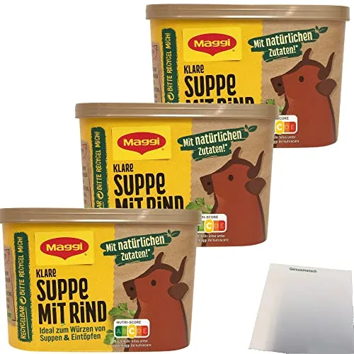 Maggi Klare Suppe mit Rind für 16l 3er Pack (3x288g Packung) + usy Block