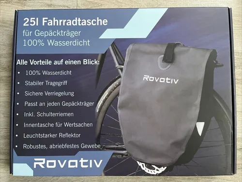Rovativ® Fahrradtasche Gepäckträger/25 L/ 100% Wasserdicht/Reflektierend/Univers