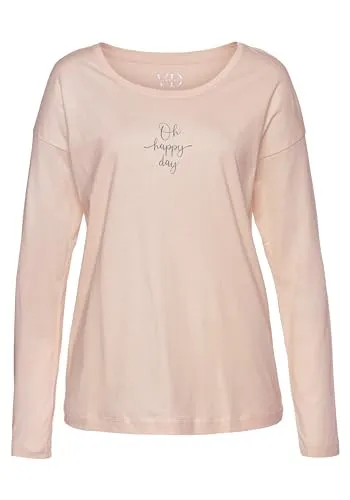 Lascana Damen Pyjamaoberteil mit Rundhalsausschnitt und überschnittenen Schultern, aus weicher Single Jersey-Qualität aus Baumwollmix, leicht und atmungsaktiv, für entspannte Stunden