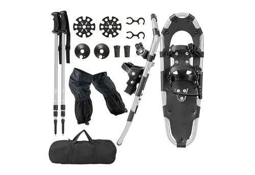 COSTWAY Schneeschuhe, 4-in-1 Schneeschuhe-Set, Schuhgröße 38-45, Silber
