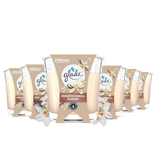 Glade Duft-Kerze im Glas, Romantic Vanilla Blossom, 6er Pack (6 x 112 g), bis zu 27 Stunden Brenndauer pro Kerze