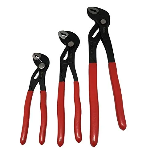 Wasserpumpenzange Set 3-teilig 175/250/300mm - Zangen Set mit 3 automatisch einstellbaren Wasserpumpenzangen, ideal für vielseitige Anwendungen und platzsparend im praktischen Aufbewahrungsbeutel.