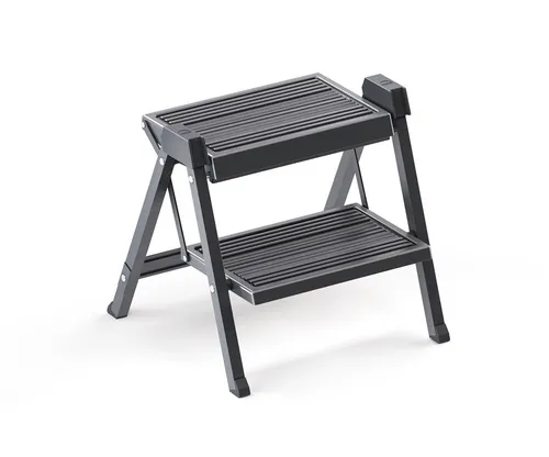 Hailo Step Fix 4410101 Trittleiter 2-stufig - Leiter aus Aluminium, faltbar und tragbar, ideal für die Küche oder Zuhause mit einer Tragfähigkeit von bis zu 150 kg.