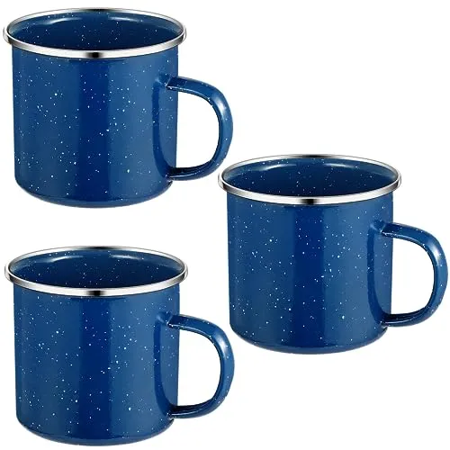 Royouzi 3 Emaille-Becher, Trinkbecher aus Emaliertem Edelstahl, Teepott, Kaffeetasse, 3 Teiliges Becherset, Spülmaschinengeeignet und kann Gegrillt Werden für Outdoor/Camping und Geschenk (Blau)