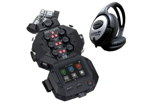 Zoom H8 mobiler Audio-Recorder mit Kopfhörer - Der kompakte Zoom H8 Handy-Recorder ermöglicht die gleichzeitige Aufnahme von 12 Spuren und bietet ein benutzerfreundliches Touch-Display. Ideal für Field-Recording und Podcasts, inklusive XYH-6 Mikrofonkapsel und hochwertigen Audiofunktionen.