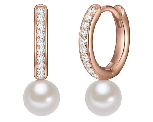 Valero Pearls Paar Creolen Roségold mit Süßwasser-Zuchtperlen - Elegante Creolen aus hochglanzpoliertem Sterling Silber, verziert mit strahlenden Süßwasser-Zuchtperlen. Perfekt für jeden Anlass und ein echter Hingucker!