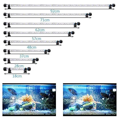 VARMHUS 18-92cm LED Aquarium-Licht Unterwasser BeleuchtungAufsatzleuchte IP68 Abdeckung Wasserdicht LED Lampe Stecker EU für Fisch Tank mit Fernbedienung RGB Farbwechsel (1.8 * 28cm, Weiß & Blau)