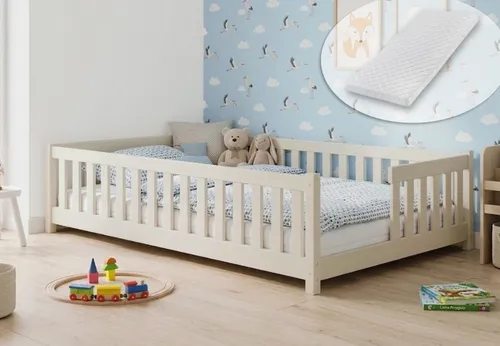 Kids Collective Kinderbett Bodenbett mit Rausfallschutz & Lattenrost – Montessori Design - Dieses Bodenbett fördert die Selbstständigkeit von Kindern durch eine niedrige Bauweise. Mit stabilem Rausfallschutz und Lattenrost aus Kiefernholz garantiert es Sicherheit und Komfort für einen erholsamen Schlaf.
