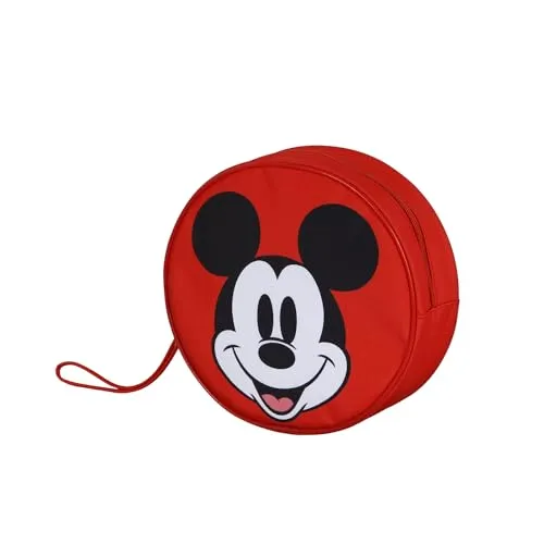 Disney Micky Maus Face-Jumbo Kosmetiktasche - Runder Kulturbeutel in Schwarz, ideal für Strandartikel und mit praktischem Reißverschlussfach