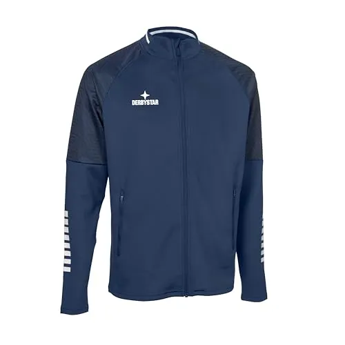 Derbystar Primo Trainingsjacke V24 Herren - navy/weiß, Gr. XXL - Sportjacke für Herren, atmungsaktiv und schnelltrocknend, ideal für kühle Trainingseinheiten. Mit praktischen Reißverschlusstaschen und reflektierenden Details für optimale Sichtbarkeit.