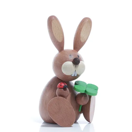 Osterartikel Osterhase mit Marienkäfer & Kleeblatt - Fröhliche Osterdeko - Figuren, Skulpturen & Statuen - charmante Holzfigur in bunten Farben, perfekt für eine fröhliche Osterdekoration!