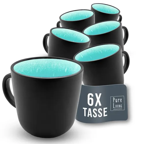 Steingut Kaffeetassen Set für 6 Personen Ibiza in türkis von Pure Living