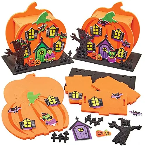 Baker Ross FX254 Kürbis Haus Moosgummi 2 Stück, Halloween Schaumstoff Bastelset für Kinder, Halloweendeko zum Basteln, orange