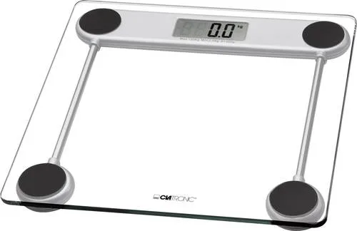 Clatronic Personenwaage PW 3368 - Digitale Personenwaage mit 30 x 30 cm Trittfläche, bis 150 kg, präzise Ablesung dank 100 g Teilung und gut lesbarem LCD-Display. Ideal für eine einfache Gewichtskontrolle.