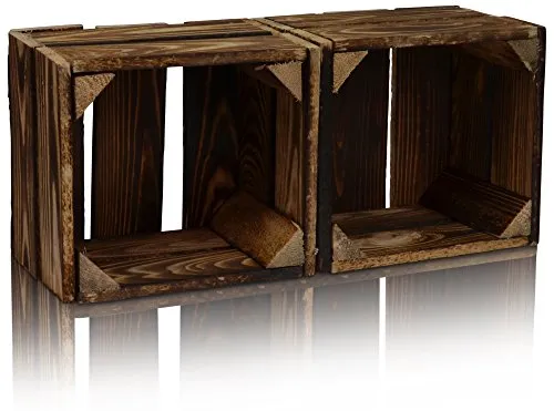 CHICCIE 2 Set Holzkiste im Vintage Look geflammt dunkel 22x20x15cm - Stilvolle Holzkisten im Vintage Look, ideal für dekorative Aufbewahrung. Vielseitig einsetzbar für Deko, Lagerung oder Transport. Robustes Material sorgt für Langlebigkeit und Ordnung in jedem Zuhause.