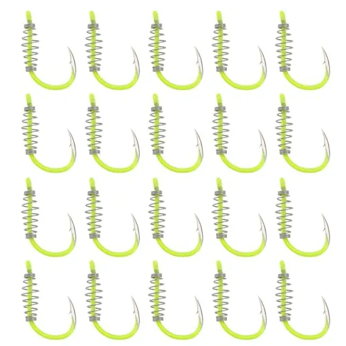 eMagTech Angelhaken aus Karbonstahl, Größe 12, mit Metallfederhaken, drehbar, geeignet für Power-Köder, Forellen, Karpfen, fluoreszierendes Gelb, 20 Stück