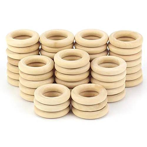ARTESTAR 50 Stück (30mm) Holzringe zum Basteln, Hölzern Kunst Unvollendete Ring Kreis Holzringe für zu Hause DIY Kunst Herstellung Urlaub Dekoration