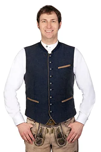 Edelnice Trachtenmode Elegante Trachtenweste Gilet aus Leinen Kilian dunkelblau Gr. 48