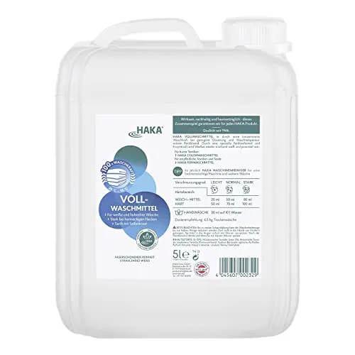 HAKA Waschmittel Universal - Flüssiges Vollwaschmittel für 100 Waschgänge - Fleckenbehandlung: Haut- und umweltfreundlich mit 5-Enzyme-System für porentiefe Reinigung und strahlend weiße Wäsche, ideal für bis zu 100 Waschladungen.