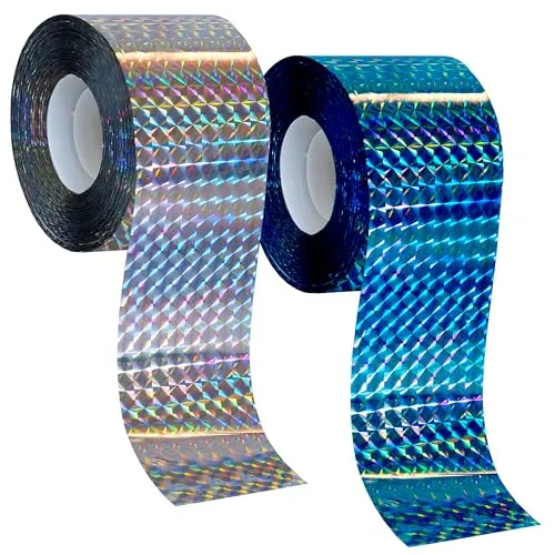 ISOTRONIC Vogelschreck Taubenabwehr & Wildtiere Reflektorband | Vogelabwehr Wildabwehr | Wirksamer Schutz vor Tauben, Gänse, Spechte | Set mit 2 Rollen mit je 38m in Silber und Blau