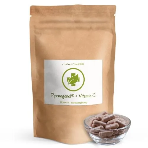 OPC Pycnogenol® (Pinienrindenextrakt) - mit Vitamin C aus der Acerolakirsche - 60 vegane Kapseln - Premium: Französische Meeresseekiefer