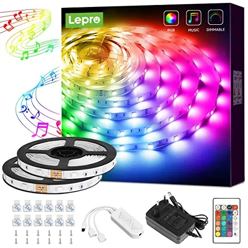 Lepro LED Strip 10M(2x5M), LED Streifen Musik Lichterkette mit Fernbedienung, Band Lichter, RGB Dimmbar Lichtleiste Light, Lichtband Leiste, Bunt Kette für Party Weihnachten Deko
