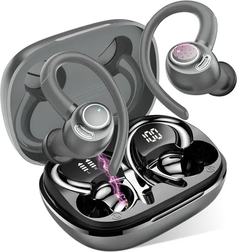 Jesebang Bluetooth 5.3 Sport Kopfhörer mit Ohrhaken und HD Sound In-Ear-Kopfhörer (Das integrierte HD Mikrofon ermöglicht klare Gespräche und reduziert störende Umgebungsgeräusche effektiv im Alltag., Kabellose Sport Kopfhörer mit 40h Akku, IP7 Schutz und Mikrofon)