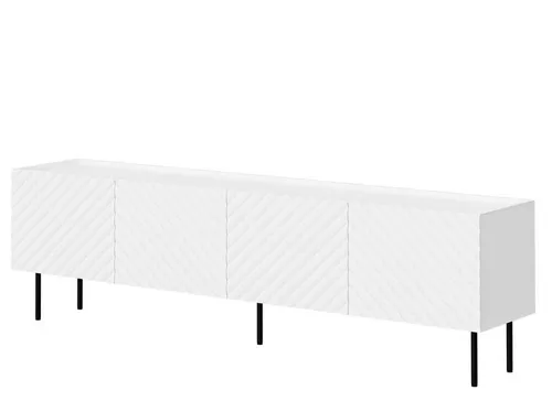 MIRJAN24 TV-Lowboard Lucca 165 3D - TV-Lowboard mit vier Drehtüren, ideal für Ihr Wohnzimmer. Robust gebaut aus Laminat und MDF, bietet es viel Stauraum und ein modernes Design in Weiß.