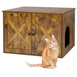 relaxdays Katzenschrank Indoorhütte Vintagebraun für Katzenklo - Katzenkommode im Vintage-Stil, ideal zum diskreten Verstecken der Katzentoilette. Mit seitlichem Eingang, Lüftungslöchern und robustem Design. Perfekt für alle Katzengrößen und als gemütlicher Rückzugsort.