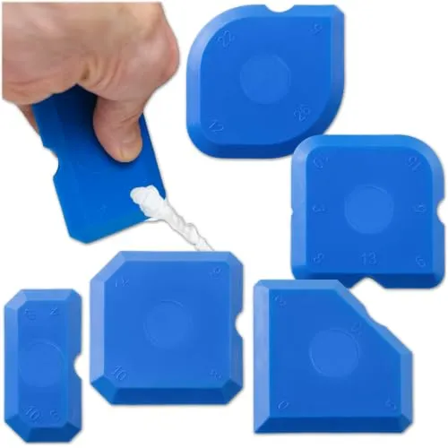 KRUMAD Silikon Abzieher Set 5, Glättmittel, Silikonfugen, Fugenglätter | für alle gängigen Fugentypen, Verschiedene Formen, Wiederverwendbar, Leicht zu Reinigen, Flexibel, Nummerierung, Blau