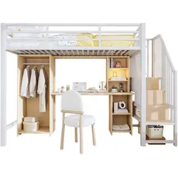 Redom Hochbett in Weiß, Metall, 90x200 cm – Platzsparendes Kinderbett - Das Redom Hochbett in Weiß verbindet modernes Design mit cleverer Funktionalität. Ideal für Kinder- und Jugendzimmer, bietet es einen integrierten Schreibtisch und Stauraum, um Platz effizient zu nutzen.