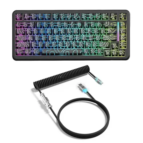 ATTACK SHARK X82PRO HE 75 % Kabellose Rapid Trigger Magnetische Tastatur, 8000Hz Kabelgebundene Gaming-Tastatur,Hall-Effekt-Schalter mit Einstellbarem Auslösepunkt, QWERTY, C01 RGB-Spiralkabel–Schwarz