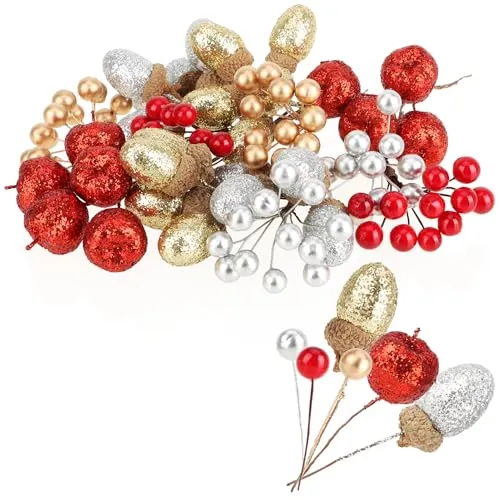 com-four® Weihnachtsdekoration - Zweige, Eicheln und Deko-Äpfel zum Basteln - weihnachtliche Streudeko - Bastel Set - Weihnachtspotpourri als Tischdeko (Deko-Zweige Beerenmix)