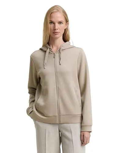 Kapuzensweatjacke TOM TAILOR, Damen - Sweatjacke in soft taupe grau, regular fit und hüftbedeckend. Ideal für Sport und Freizeit, mit dehnbarem Material aus Viskose und Elasthan für hohen Tragekomfort.