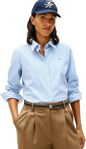 Tommy Hilfiger Damen ESS Poplin Regular Ww0Ww47169 L/S Shirt, Blue (Classic Ithaca STP Mesmerizing Blue), 60