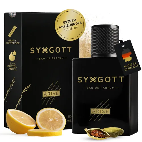 SYXGOTT ARISE Männerparfum - Eau de Parfum mit Pheromon Öl - Herrenparfum mit 30% Duftöl, langanhaltend und vegan. Erlebe die verführerische Duftkomposition aus Zitrone, Ingwer und Tabak für unvergessliche Momente.