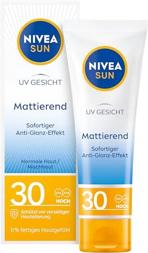 Nivea Sun Gesichtssonnenschutz LSF 30, 50 ml - Mattierender Sonnenschutz für das Gesicht mit LSF 30, schützt die Haut effektiv vor UV-Strahlen und sorgt für ein angenehmes Hautgefühl.