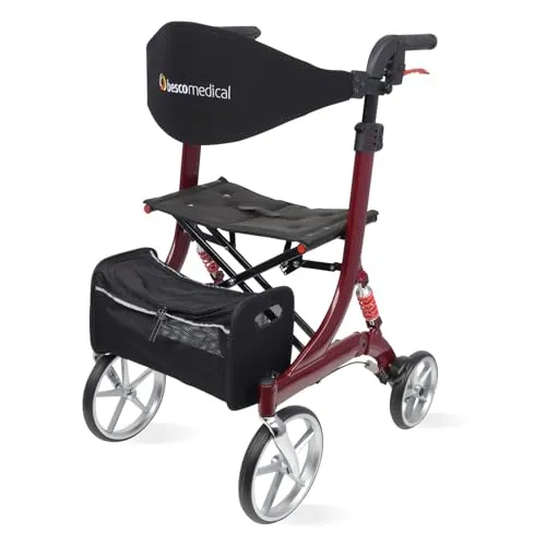 Leichtgewicht-Rollator Spring - Faltbare Gehhilfe mit Komfort-Federung - Rollatoren - Leicht & stabil mit ergonomischen Griffen, ideal für Senioren und aktive Nutzer. Inklusive Netztasche und Rückengurt für extra Komfort.