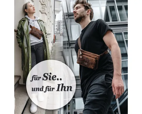 Corno d´Oro Bauchtasche aus Echt Leder – Vintage Handmade Gürteltasche in Cognac - Gürteltaschen für Damen und Herren, handgefertigt aus hochwertigem Büffel-Leder mit 3 Fächern. Ideal für Stadtbummel, Reisen und Freizeit – praktisch und stilvoll!