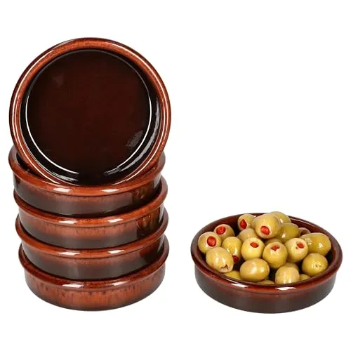 MamboCat 6er Set Escuro Cazuela Ø 12cm I 200 ml I dunkelbraune mediterrane Tapas-Schale aus Ton für Vorspeisen, Antipasti, Fingerfood, Snacks & Co.