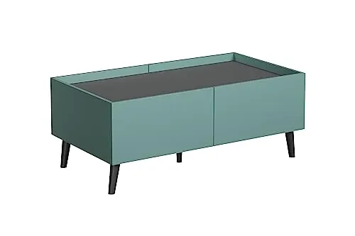 trendteam smart living Melton Couchtisch - Türkis/Anthrazit - Beistelltisch fürs Wohnzimmer mit eingelassenem Oberboden und vier Klappen für optimalen Stauraum. Modernes Design in Dusk Blue und Anthrazit, FSC-zertifiziert für umweltfreundliche Wohnakzente.