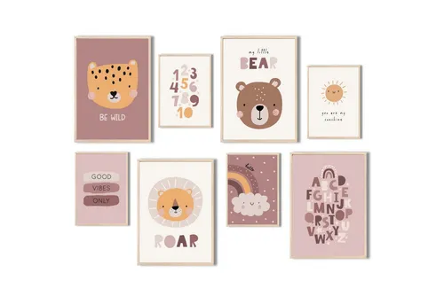 MeinBaby123® Poster Bilder Kinderzimmer, Poster Kinderzimmer Deko, Süße Tiere, Babyzimmer, Tiere Wandbilder,  Boho,  Sprüche