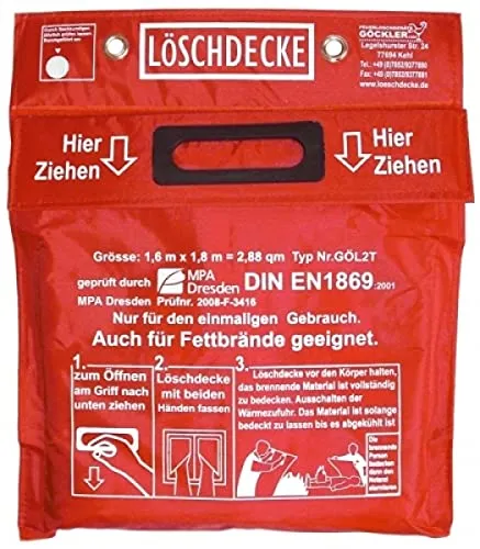 Löschdecke 180 x 160 cm XXL DIN EN 1869