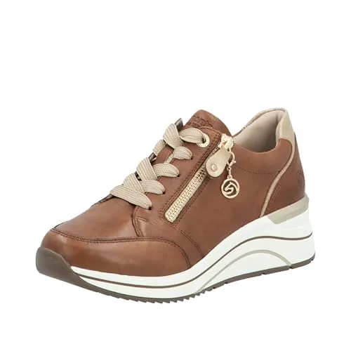 Remonte Damen D0T03 Sneaker, Braun, 38 EU - Damen-Sneaker aus echtem Leder mit extraweiter Passform und herausnehmbarer Einlegesohle für optimalen Komfort.