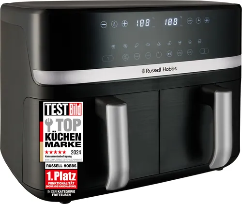 Russell Hobbs Heißluftfritteuse 9L SatisFry - Heißluftfritteuse mit 2 Kammern (je 4,5l), 9 Programmen und sehr leisen Betrieb, ideal für große Familien und vielseitige Kochmöglichkeiten.